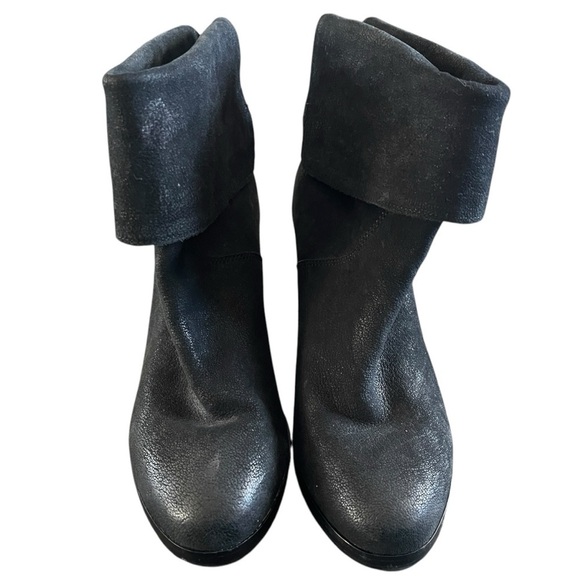 Eileen Fisher Black Soft Leather Fold Over Wedge Heel Winter Bootie Women's 7 - Picture 4 of 9